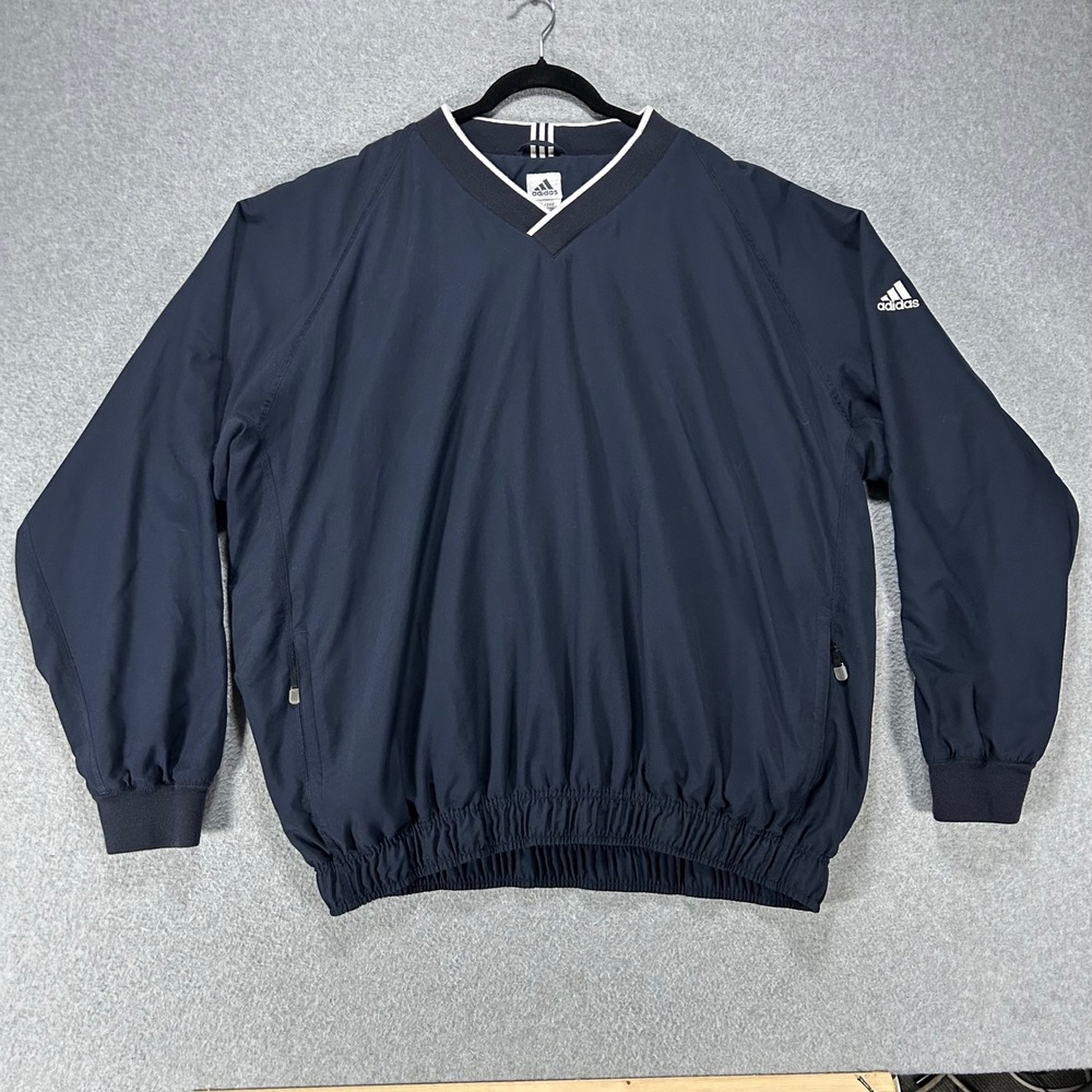 Adidas Windbreaker Pullover V-Neck Mens 2XL Navy Blue Sporty Athleisure